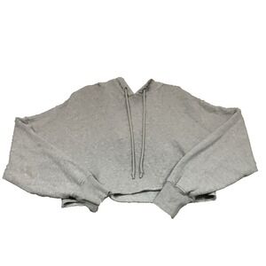 UGG Comfy Gray Crop Hoodie Sweatshirt Women Size L Drawstring Hood Ribbed Cuffs